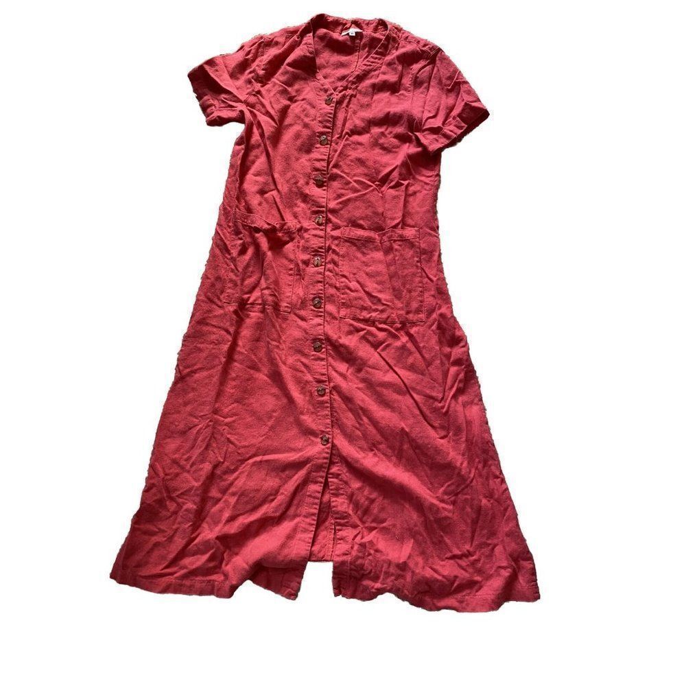 Basic Threads Dress Linen Blend Rose Light Red Long Midi Pocketed Medium
